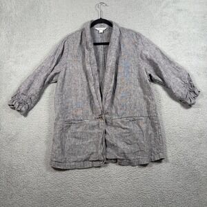 Coldwater Creek 100% Linen Womens 3X Blazer Jacket Pocket Gray Lagenlook Coastal